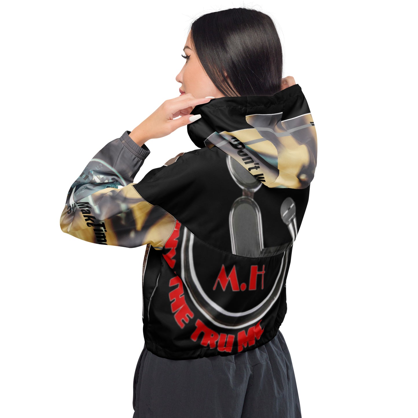Don't waste time make time Women’s cropped windbreaker