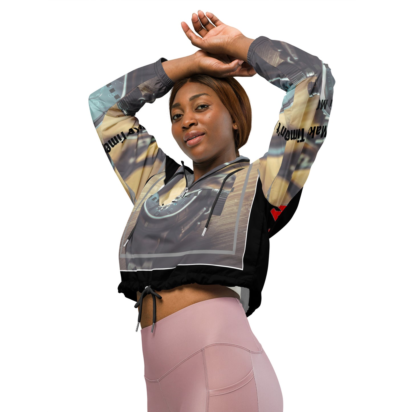 Don't waste time make time Women’s cropped windbreaker