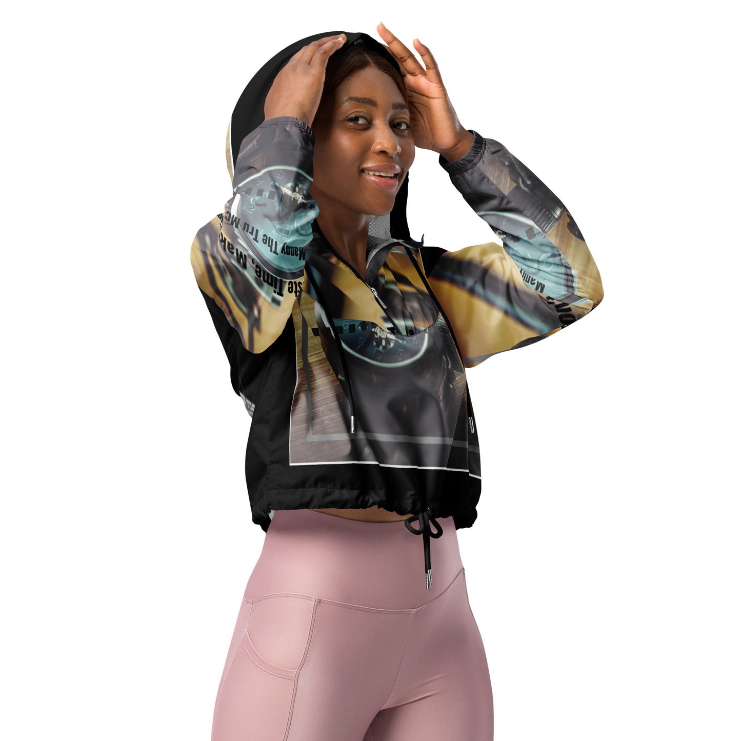 Don't waste time make time Women’s cropped windbreaker