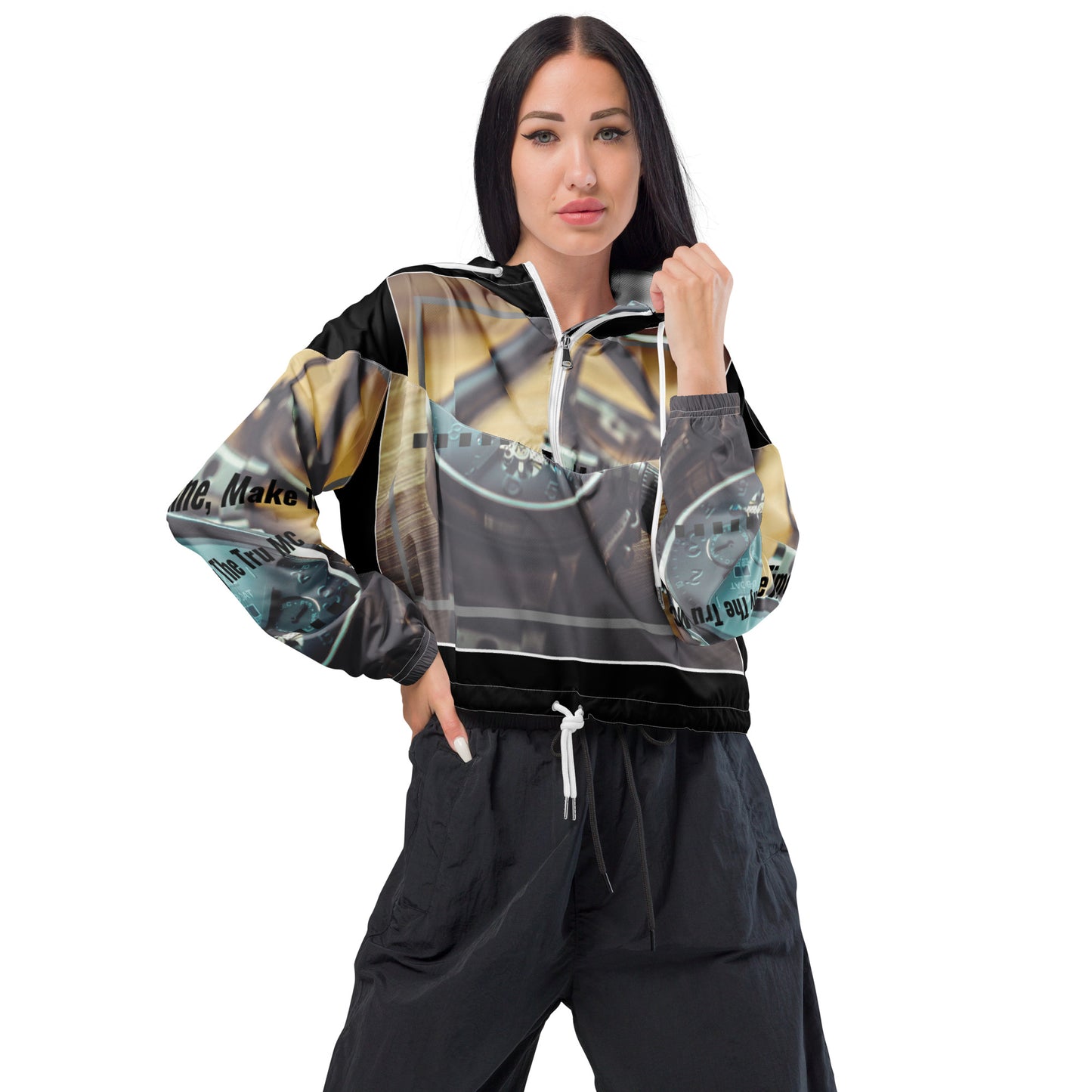 Don't waste time make time Women’s cropped windbreaker