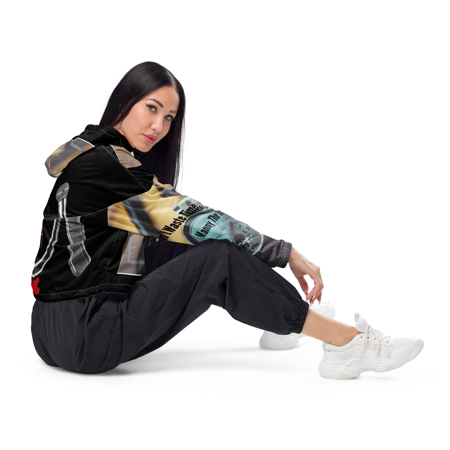 Don't waste time make time Women’s cropped windbreaker