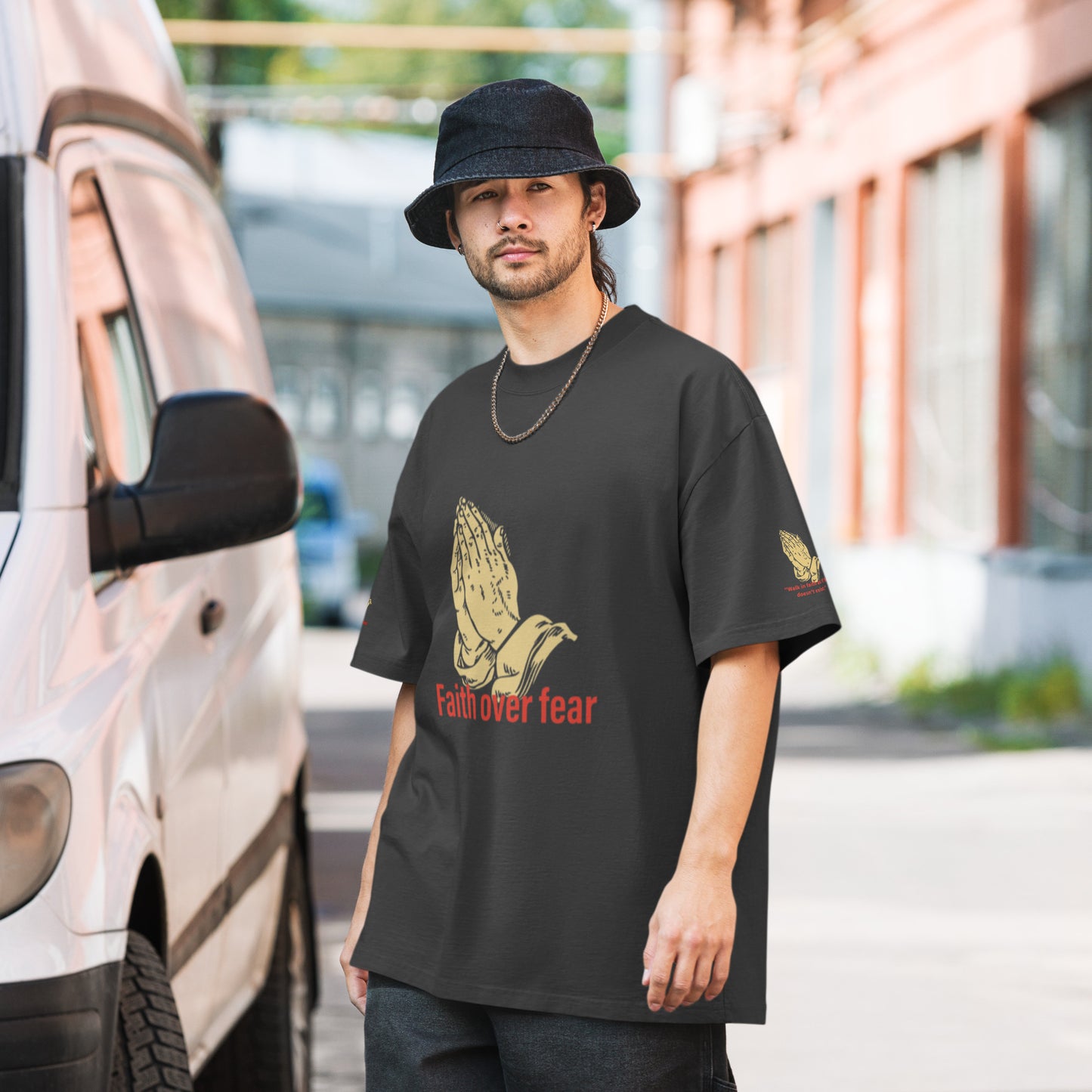 Faith over fear Oversized faded t-shirt