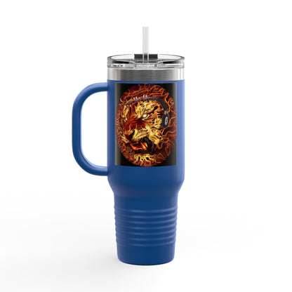 Insulated Travel Mug with Fiery Dragon Design | Hot Coffee, Cold Drinks, Gift for Friends, Road Trips, Office, Camping, Halloween