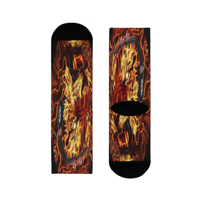 Flaming Dragon Crew Socks - Unique Art for Fans, Cozy Fashion, Gift for Her, Birthday Present, Vibrant Printed Socks