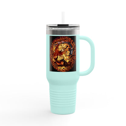 Insulated Travel Mug with Fiery Dragon Design | Hot Coffee, Cold Drinks, Gift for Friends, Road Trips, Office, Camping, Halloween