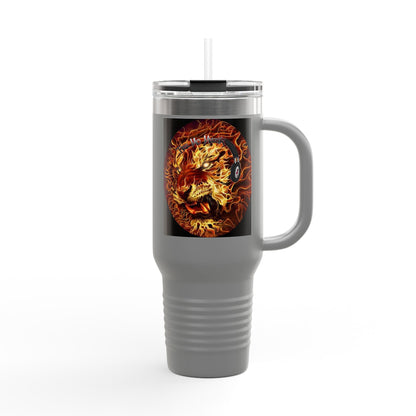 Insulated Travel Mug with Fiery Dragon Design | Hot Coffee, Cold Drinks, Gift for Friends, Road Trips, Office, Camping, Halloween