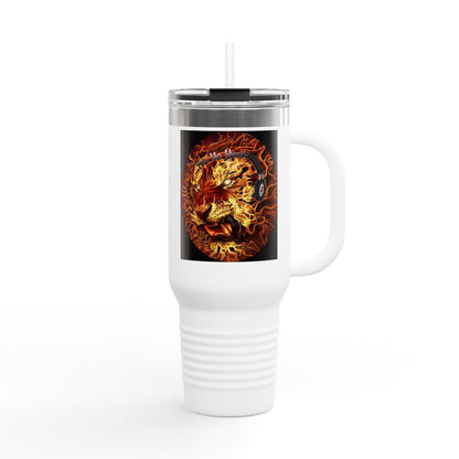 Insulated Travel Mug with Fiery Dragon Design | Hot Coffee, Cold Drinks, Gift for Friends, Road Trips, Office, Camping, Halloween