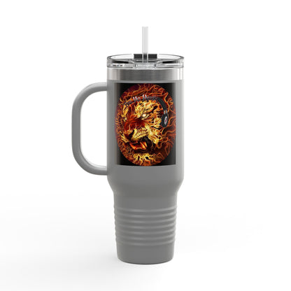 Insulated Travel Mug with Fiery Dragon Design | Hot Coffee, Cold Drinks, Gift for Friends, Road Trips, Office, Camping, Halloween