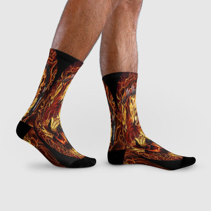 Flaming Dragon Crew Socks - Unique Art for Fans, Cozy Fashion, Gift for Her, Birthday Present, Vibrant Printed Socks