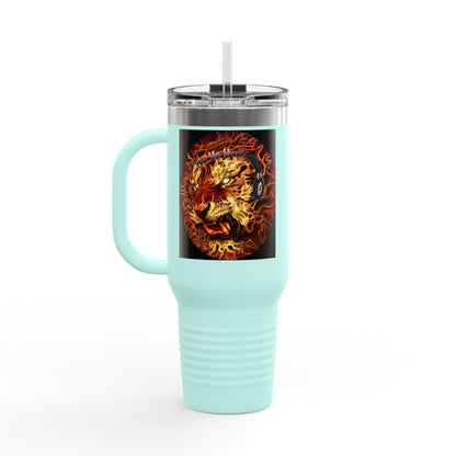 Insulated Travel Mug with Fiery Dragon Design | Hot Coffee, Cold Drinks, Gift for Friends, Road Trips, Office, Camping, Halloween