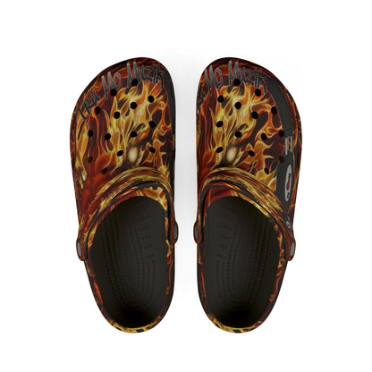 Fire-Themed EVA Foam Rubber Shoes, Summer Clogs, Beach Footwear, Unique Gift for Fashion Lovers, Casual Outdoor Style
