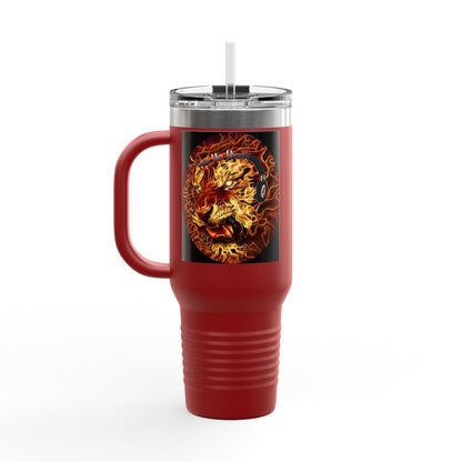 Insulated Travel Mug with Fiery Dragon Design | Hot Coffee, Cold Drinks, Gift for Friends, Road Trips, Office, Camping, Halloween
