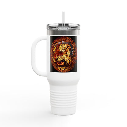 Insulated Travel Mug with Fiery Dragon Design | Hot Coffee, Cold Drinks, Gift for Friends, Road Trips, Office, Camping, Halloween
