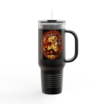 Insulated Travel Mug with Fiery Dragon Design | Hot Coffee, Cold Drinks, Gift for Friends, Road Trips, Office, Camping, Halloween