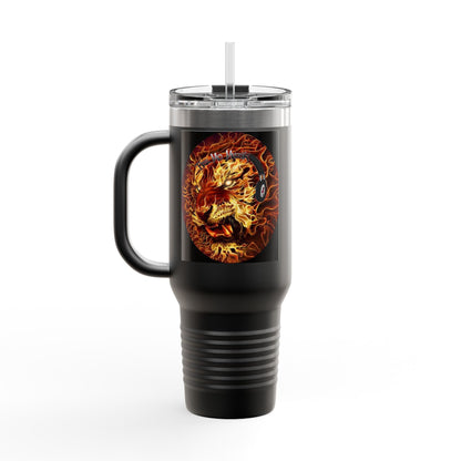 Insulated Travel Mug with Fiery Dragon Design | Hot Coffee, Cold Drinks, Gift for Friends, Road Trips, Office, Camping, Halloween