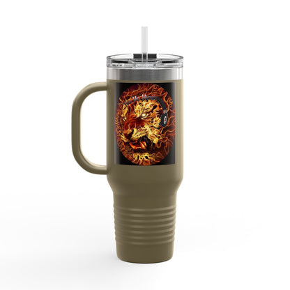 Insulated Travel Mug with Fiery Dragon Design | Hot Coffee, Cold Drinks, Gift for Friends, Road Trips, Office, Camping, Halloween