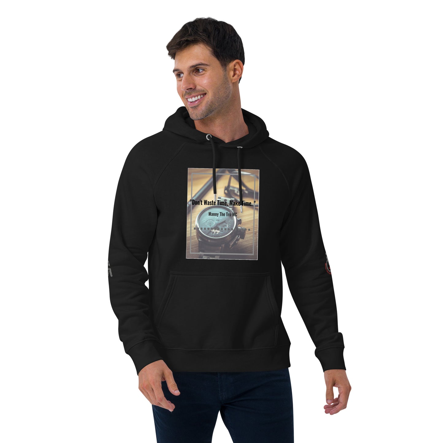 Don't waste time make time Unisex eco raglan hoodie