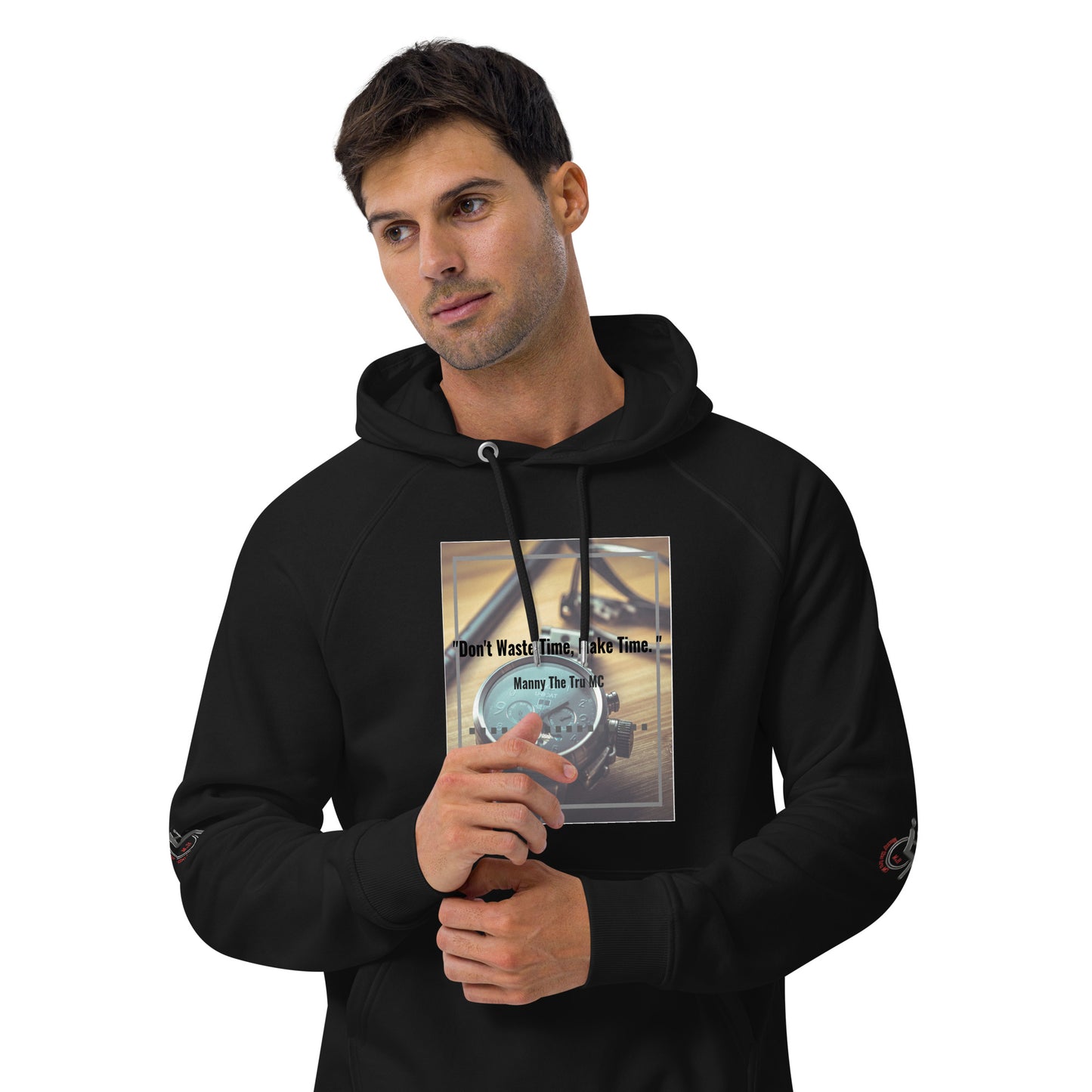 Don't waste time make time Unisex eco raglan hoodie