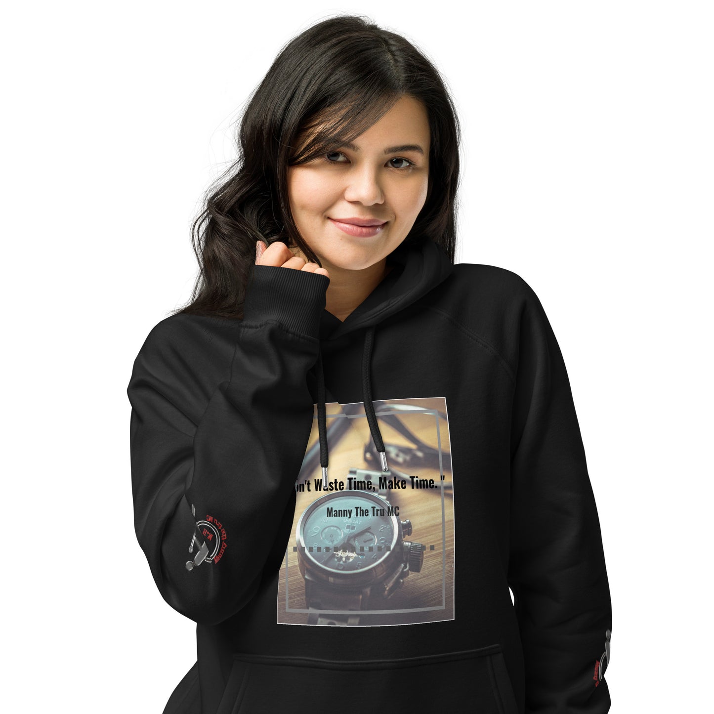 Don't waste time make time Unisex eco raglan hoodie
