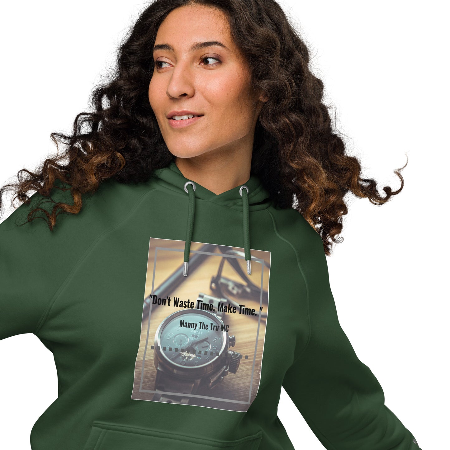 Don't waste time make time Unisex eco raglan hoodie
