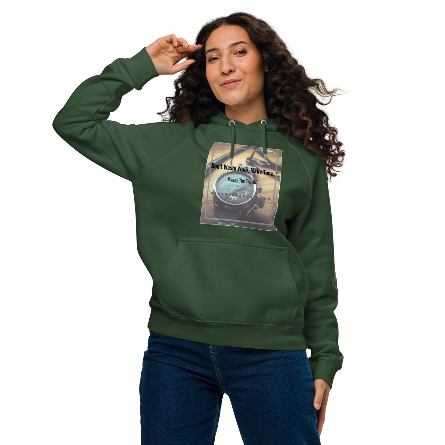 Don't waste time make time Unisex eco raglan hoodie