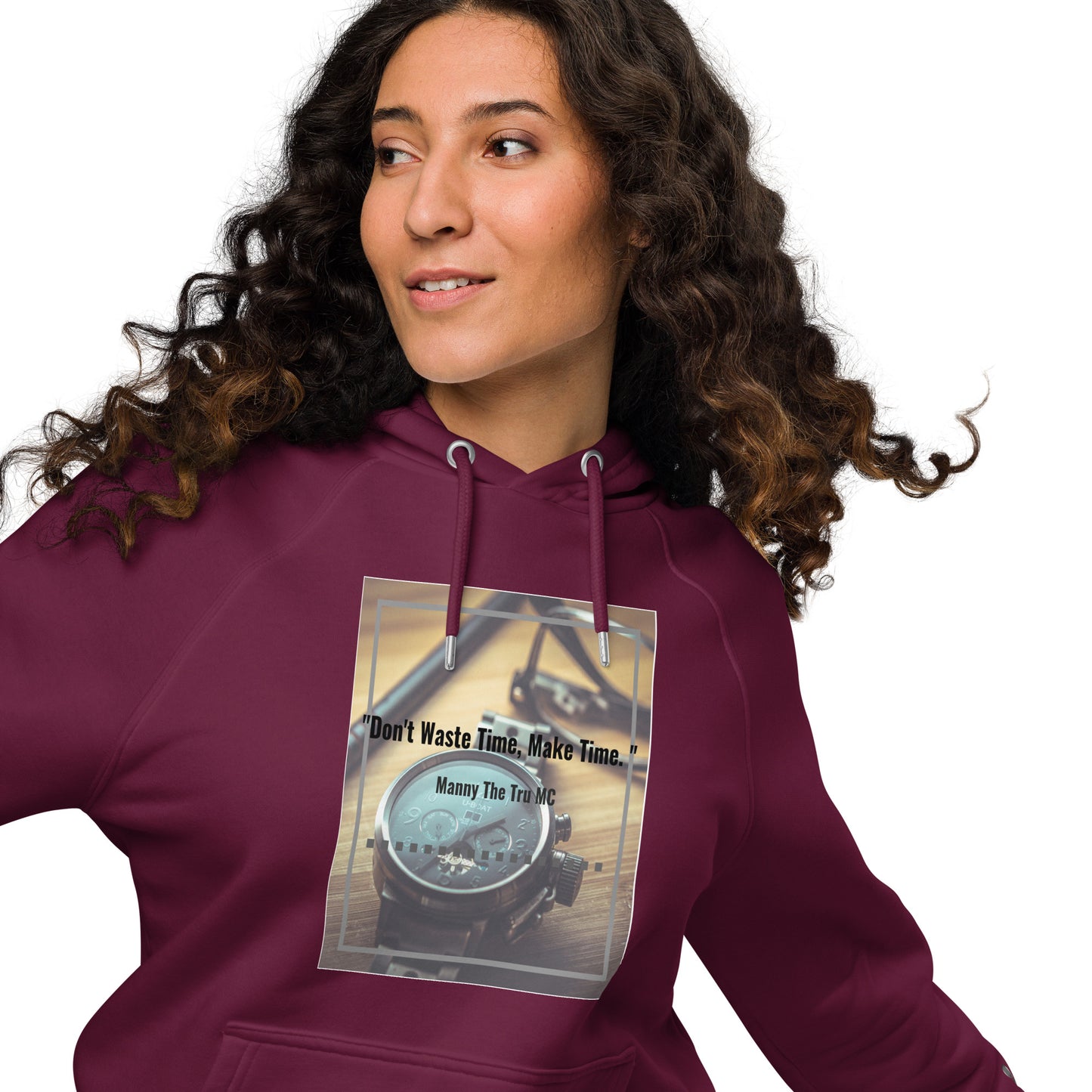 Don't waste time make time Unisex eco raglan hoodie