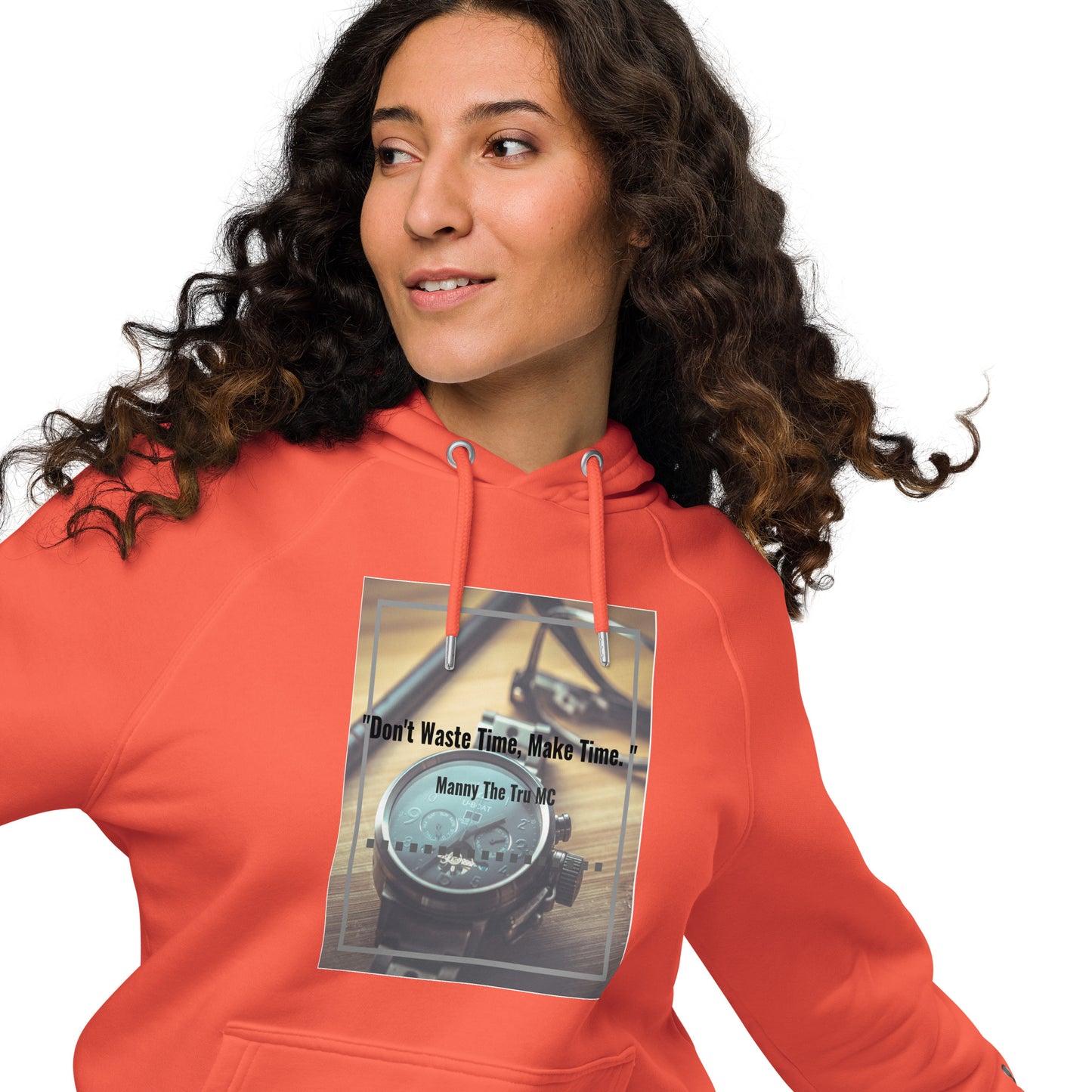 Don't waste time make time Unisex eco raglan hoodie
