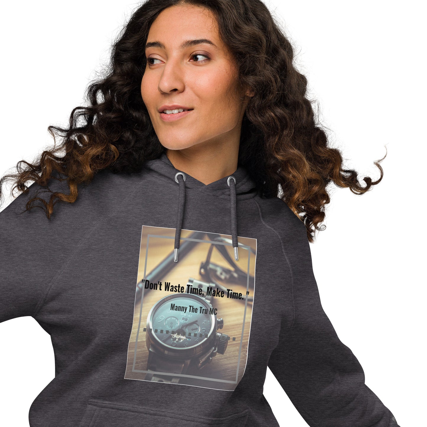 Don't waste time make time Unisex eco raglan hoodie