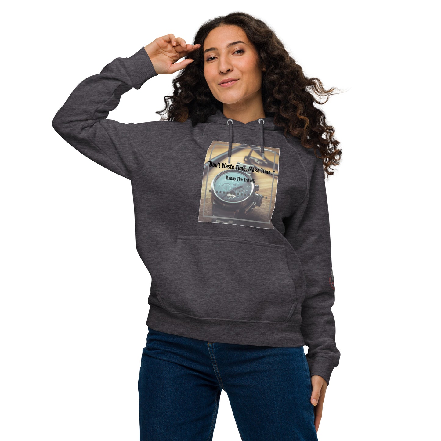 Don't waste time make time Unisex eco raglan hoodie