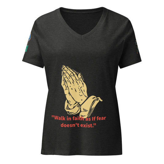 walk in faith Women’s relaxed v-neck t-shirt